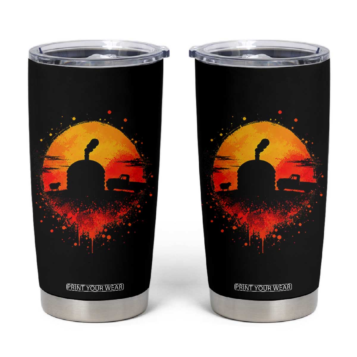 Vintage Sunset Hogan Home Tumbler Cup Sheep Truck Circular Watercolor Splatter Art TS12 Black Print Your Wear