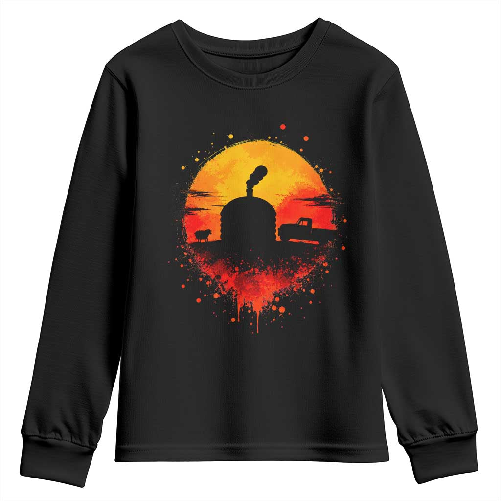 Vintage Sunset Hogan Home Youth Sweatshirt Sheep Truck Circular Watercolor Splatter Art TS12 Black Print Your Wear