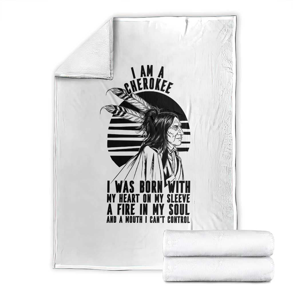 Native American Heritage Pride Gift Throw Blanket I Am A Cherokee Born With Heart On My Sleeve