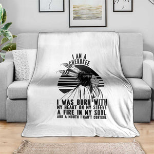 Native American Heritage Pride Gift Throw Blanket I Am A Cherokee Born With Heart On My Sleeve