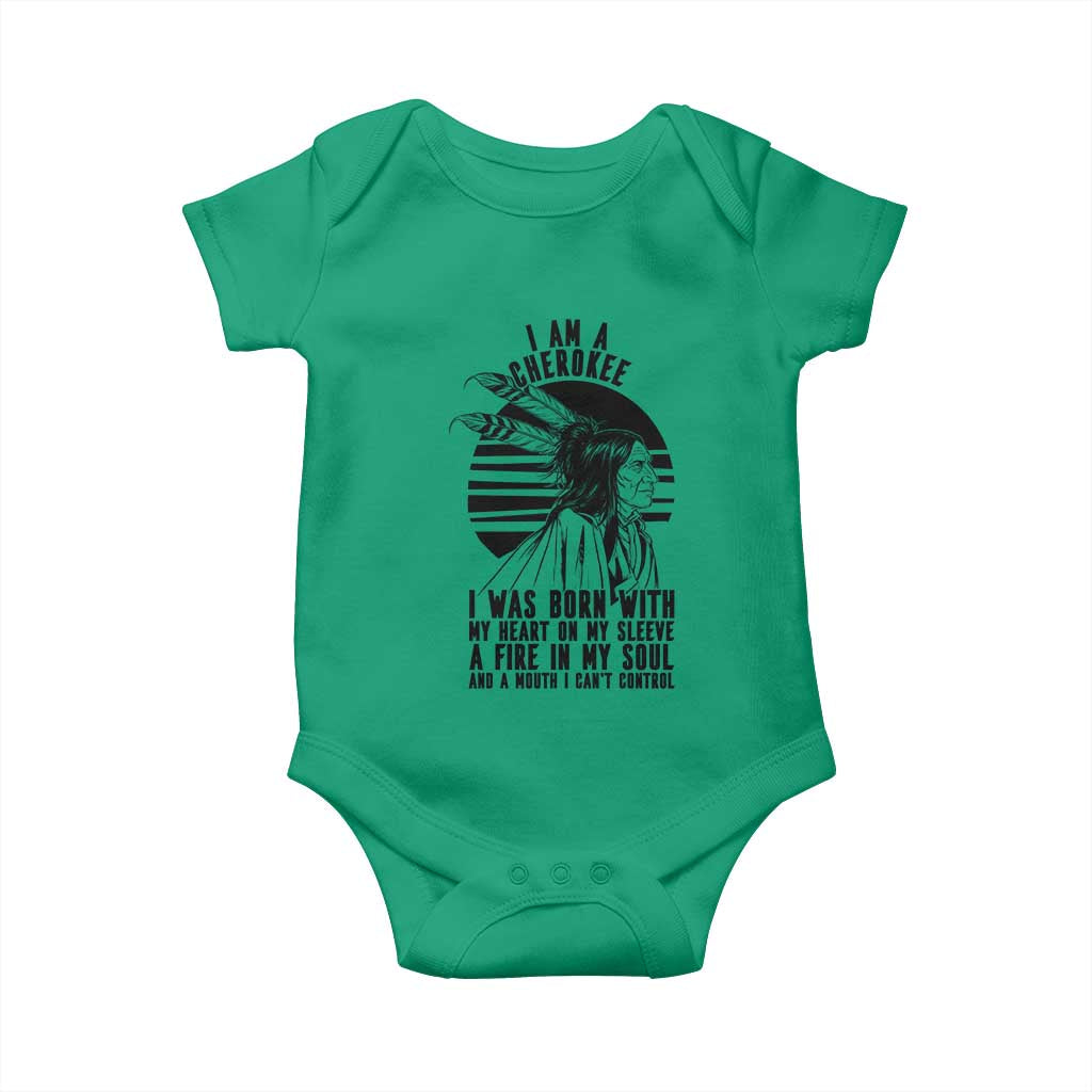 Native American Heritage Pride Gift Baby Onesie I Am A Cherokee Born With Heart On My Sleeve
