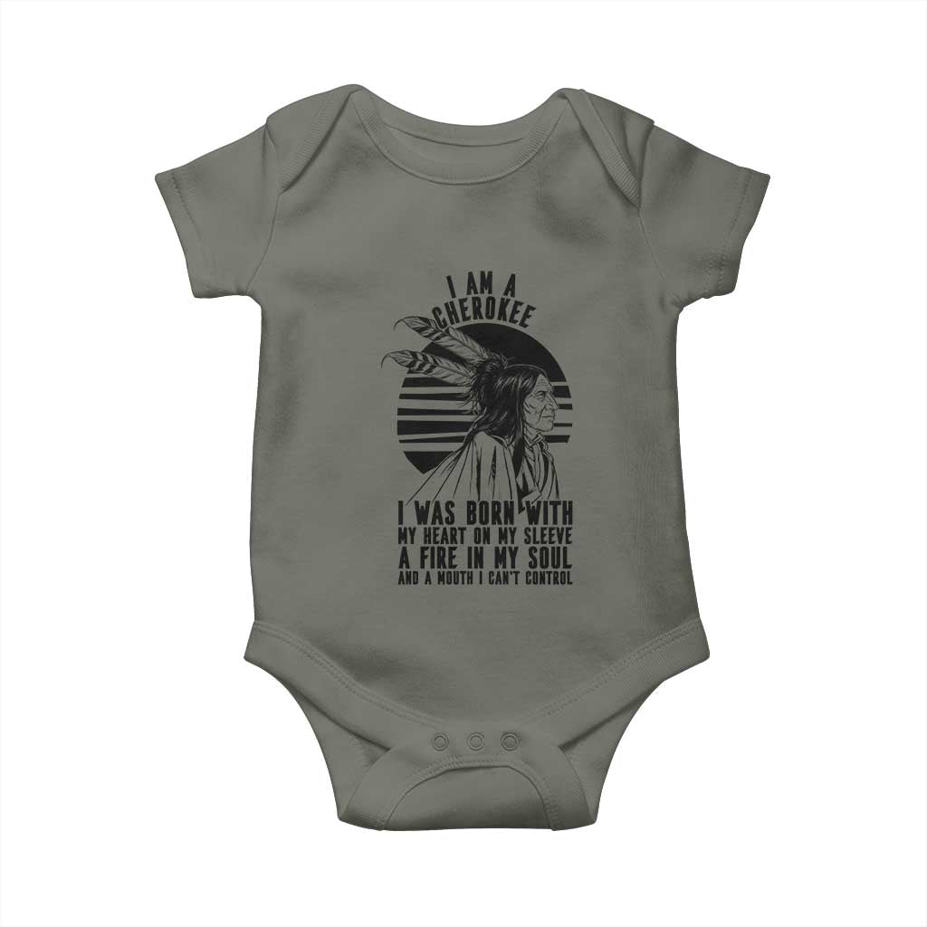 Native American Heritage Pride Gift Baby Onesie I Am A Cherokee Born With Heart On My Sleeve