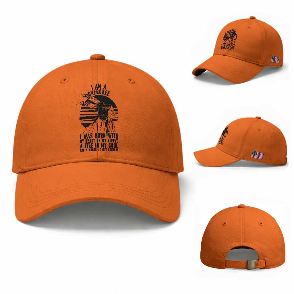 Native American Heritage Pride Gift Baseball Cap I Am A Cherokee Born With Heart On My Sleeve