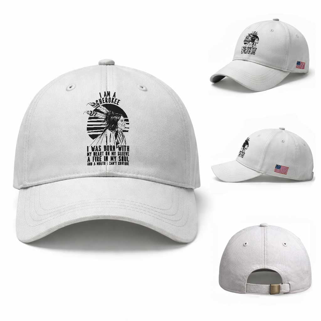 Native American Heritage Pride Gift Baseball Cap I Am A Cherokee Born With Heart On My Sleeve