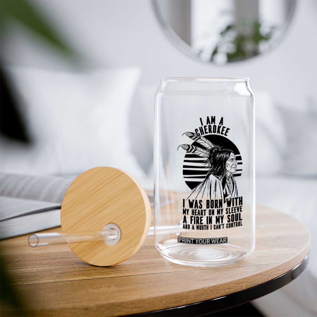 Native American Heritage Pride Gift Glass Can I Am A Cherokee Born With Heart On My Sleeve
