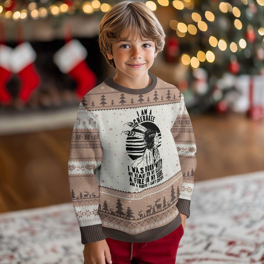 Native American Heritage Pride Gift Ugly Christmas Sweater I Am A Cherokee Born With Heart On My Sleeve