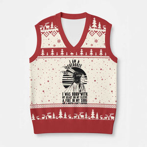 Native American Heritage Pride Gift V-Neck Knit Sweater Vest I Am A Cherokee Born With Heart On My Sleeve