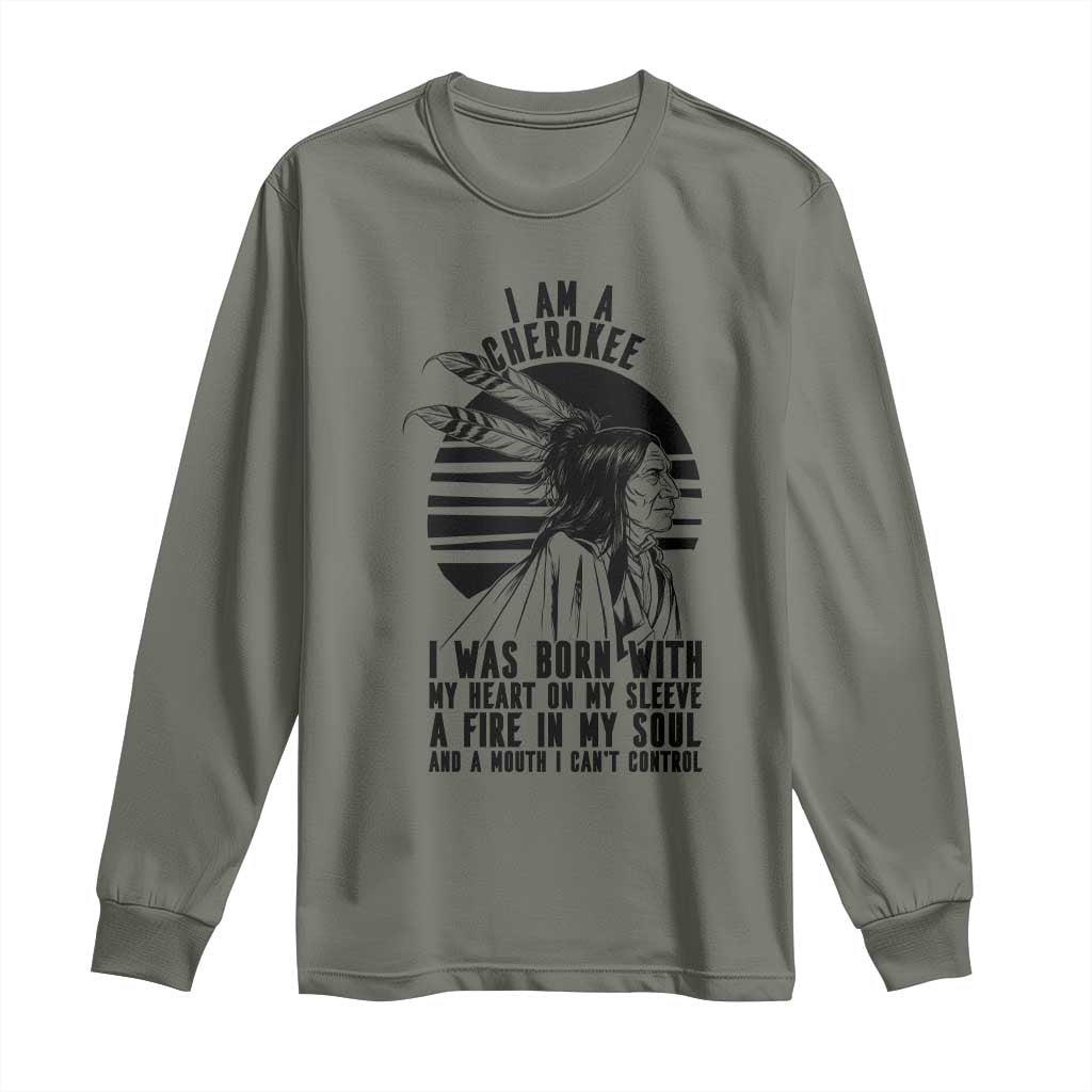 Native American Heritage Pride Gift Long Sleeve Shirt I Am A Cherokee Born With Heart On My Sleeve
