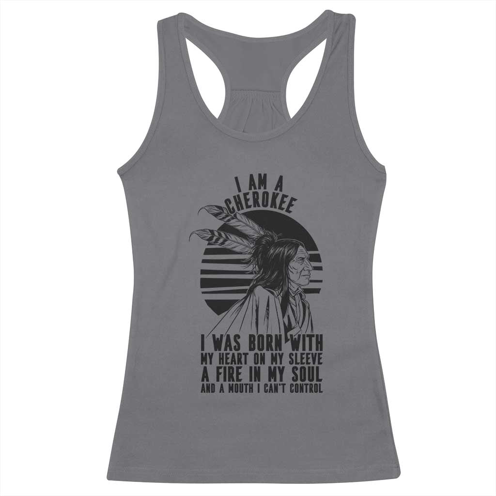Native American Heritage Pride Gift Racerback Tank Top I Am A Cherokee Born With Heart On My Sleeve