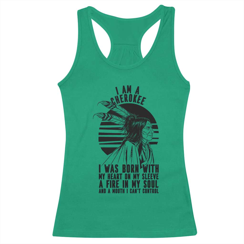 Native American Heritage Pride Gift Racerback Tank Top I Am A Cherokee Born With Heart On My Sleeve
