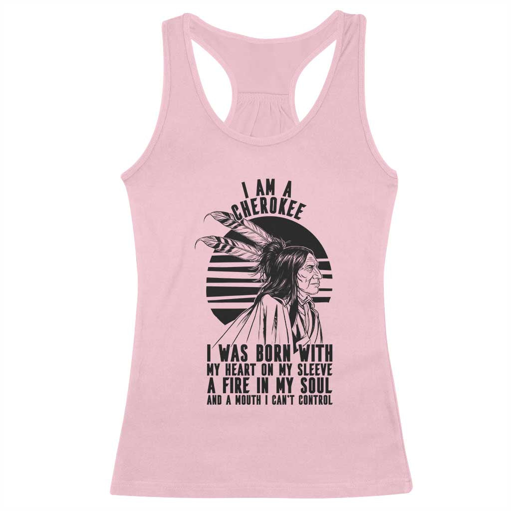 Native American Heritage Pride Gift Racerback Tank Top I Am A Cherokee Born With Heart On My Sleeve