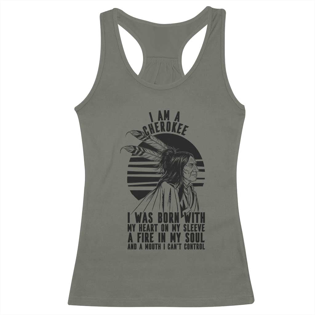 Native American Heritage Pride Gift Racerback Tank Top I Am A Cherokee Born With Heart On My Sleeve