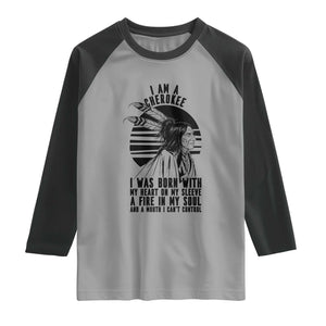 Native American Heritage Pride Gift Raglan Shirt I Am A Cherokee Born With Heart On My Sleeve