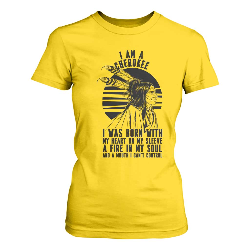 Native American Heritage Pride Gift T Shirt For Women I Am A Cherokee Born With Heart On My Sleeve