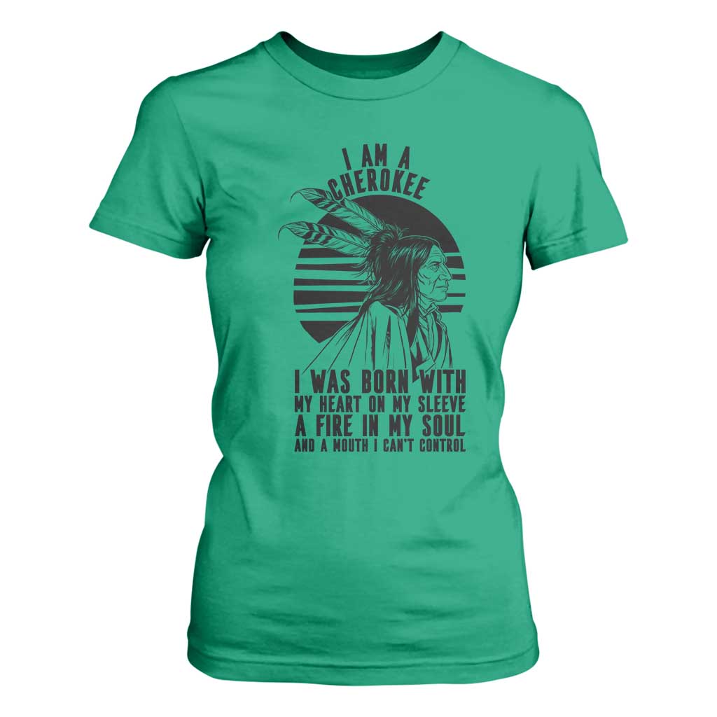 Native American Heritage Pride Gift T Shirt For Women I Am A Cherokee Born With Heart On My Sleeve