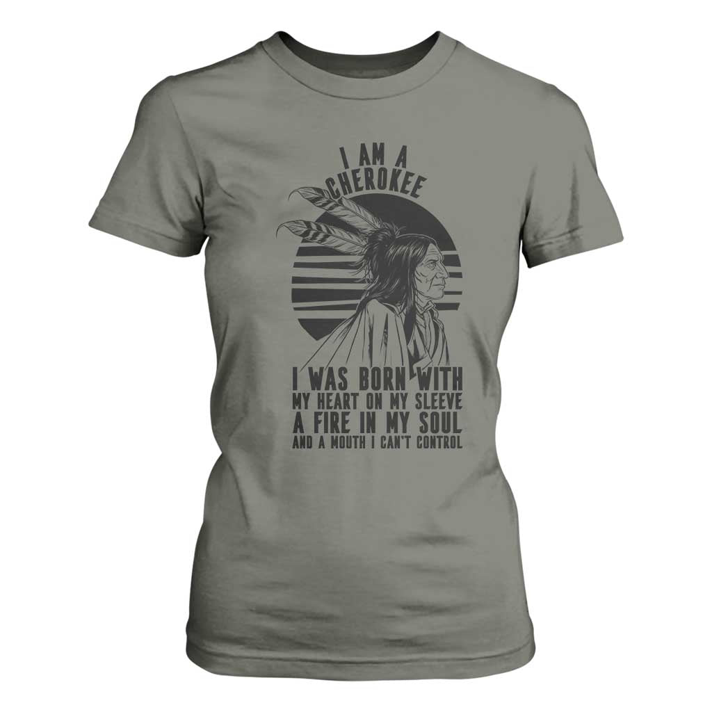 Native American Heritage Pride Gift T Shirt For Women I Am A Cherokee Born With Heart On My Sleeve