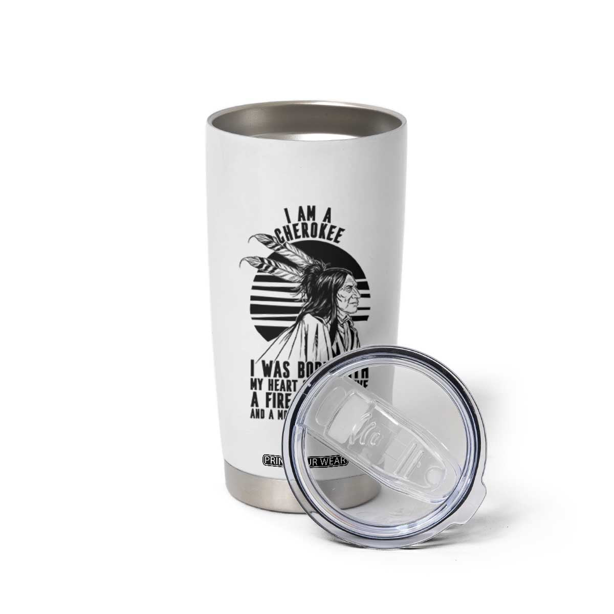 Native American Heritage Pride Gift Tumbler Cup I Am A Cherokee Born With Heart On My Sleeve