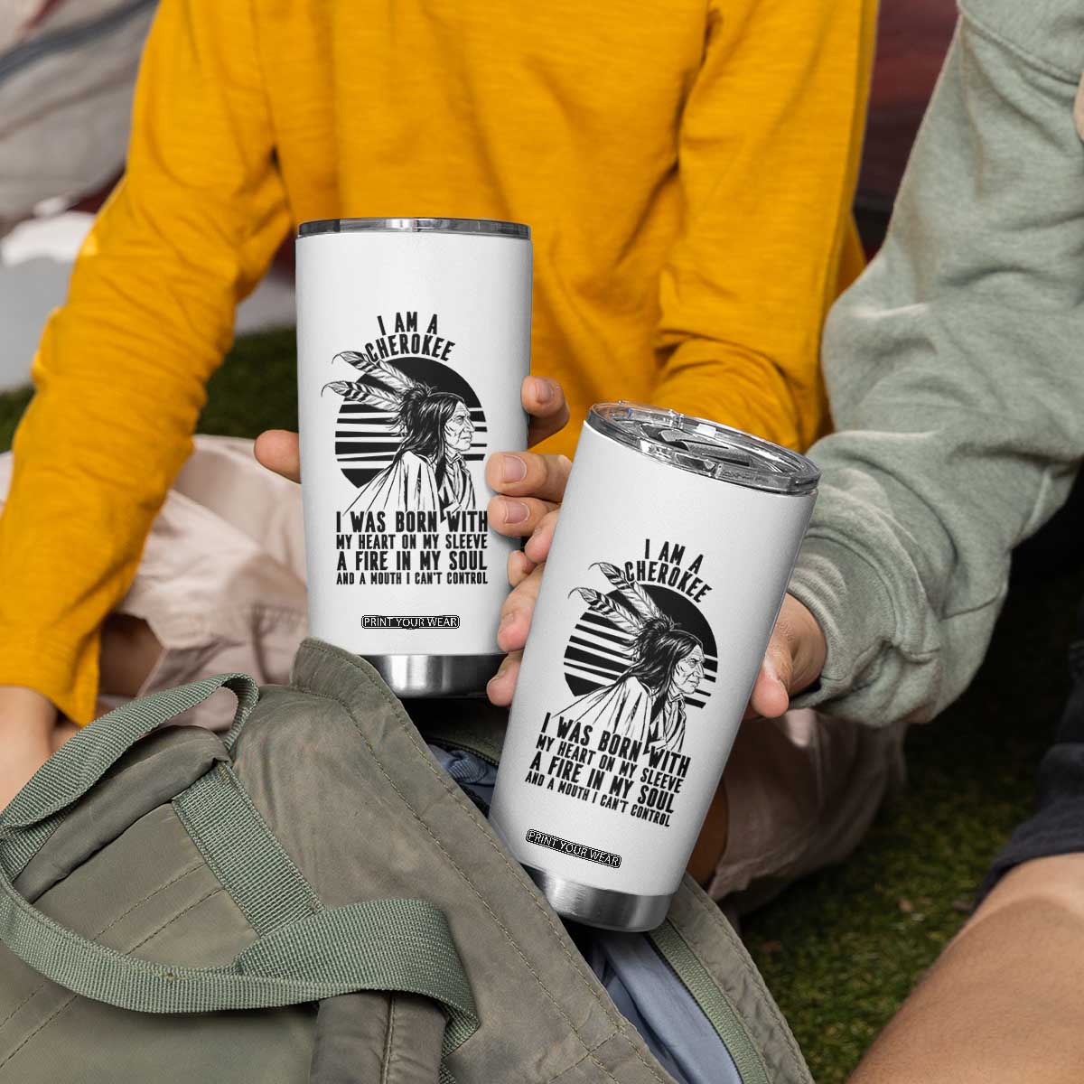 Native American Heritage Pride Gift Tumbler Cup I Am A Cherokee Born With Heart On My Sleeve