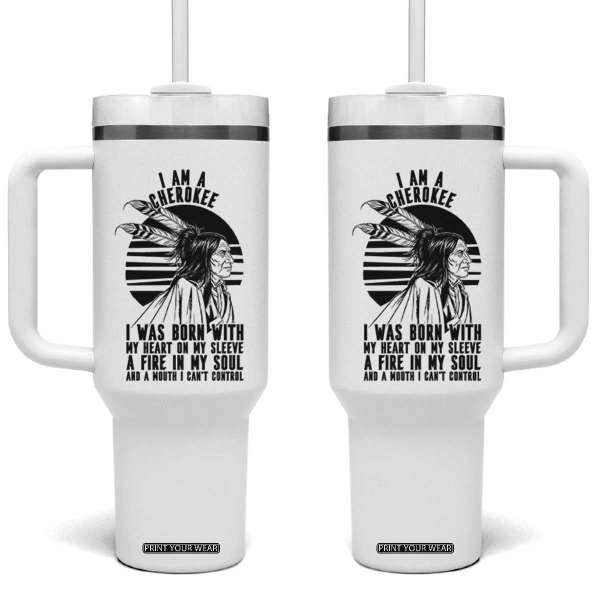 Native American Heritage Pride Gift Tumbler With Handle I Am A Cherokee Born With Heart On My Sleeve