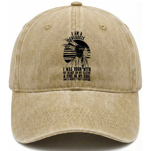 Native American Heritage Pride Gift Washed Cotton Baseball Cap I Am A Cherokee Born With Heart On My Sleeve