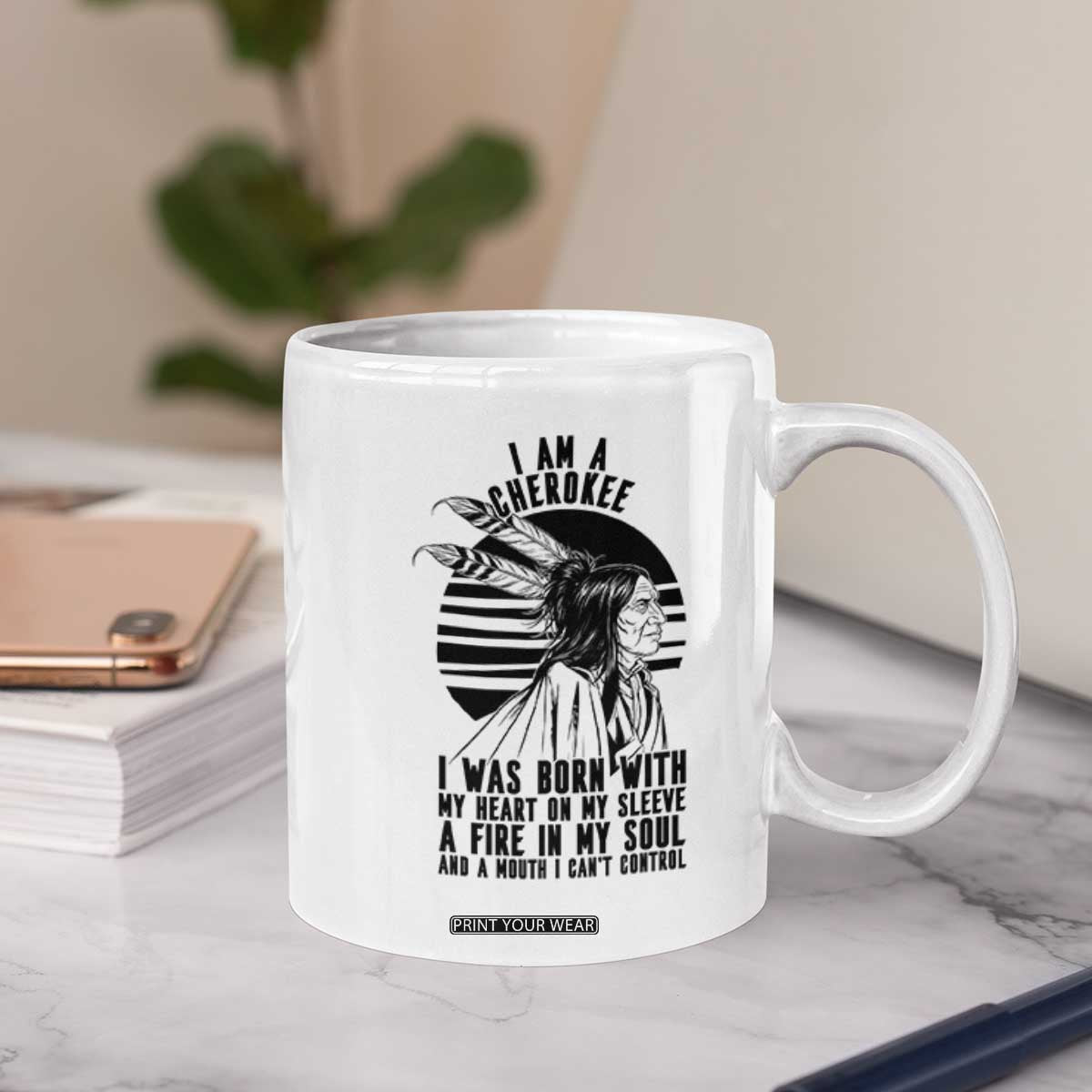 Native American Heritage Pride Gift Coffee Mug I Am A Cherokee Born With Heart On My Sleeve