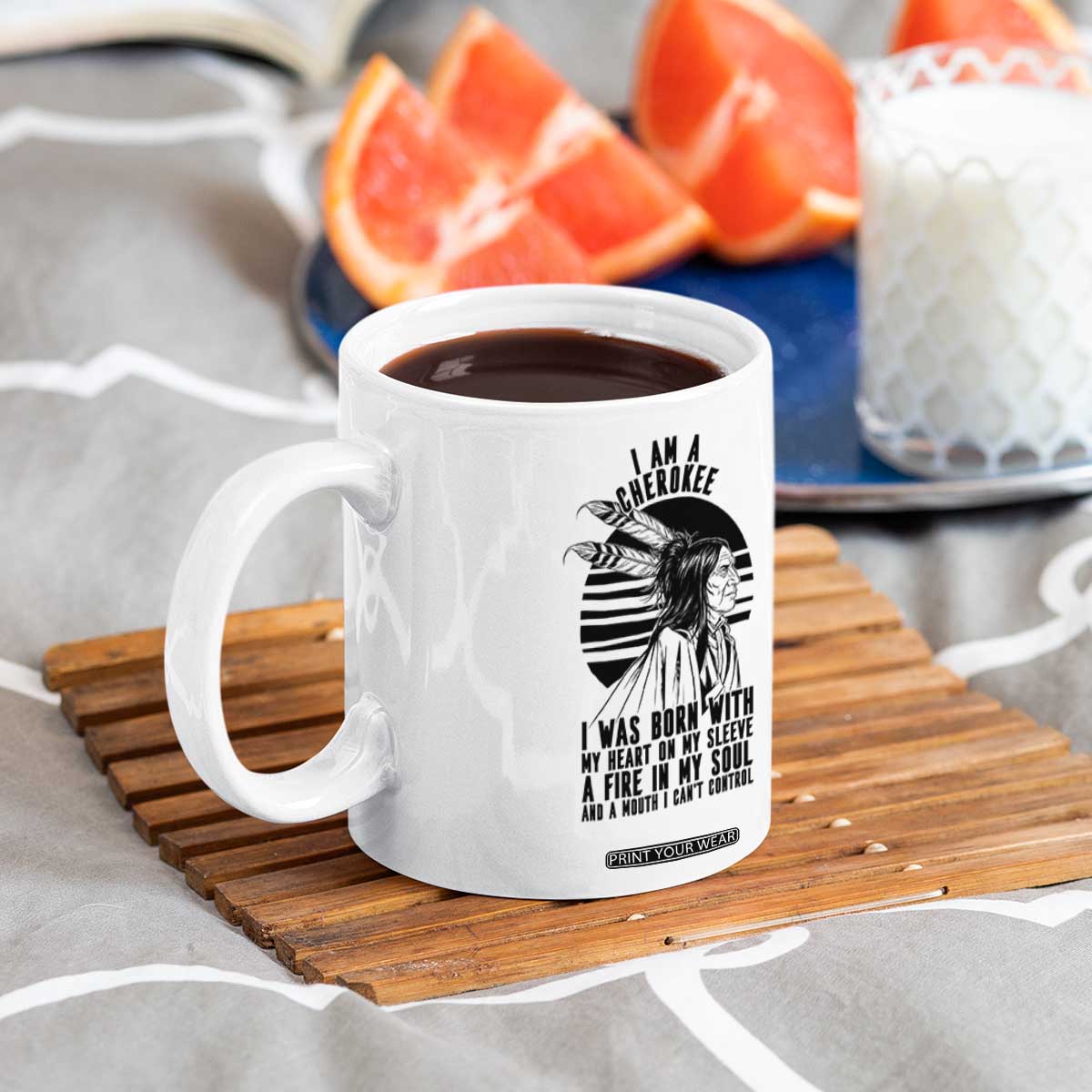 Native American Heritage Pride Gift Coffee Mug I Am A Cherokee Born With Heart On My Sleeve