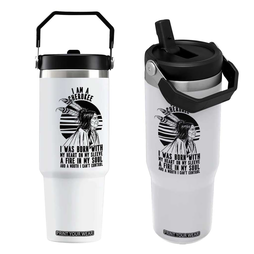 Native American Heritage Pride Gift Flip Straw Tumbler I Am A Cherokee Born With Heart On My Sleeve