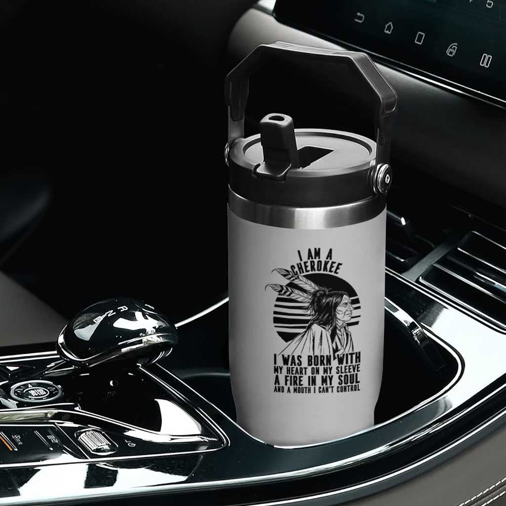 Native American Heritage Pride Gift Flip Straw Tumbler I Am A Cherokee Born With Heart On My Sleeve