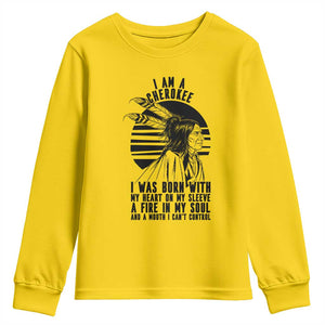 Native American Heritage Pride Gift Youth Sweatshirt I Am A Cherokee Born With Heart On My Sleeve