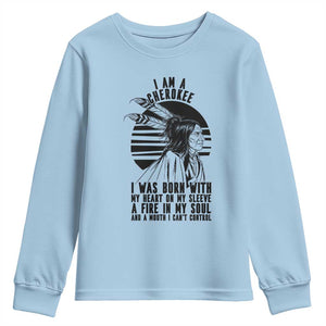 Native American Heritage Pride Gift Youth Sweatshirt I Am A Cherokee Born With Heart On My Sleeve