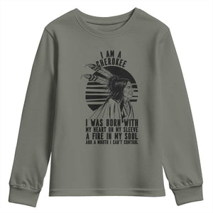Native American Heritage Pride Gift Youth Sweatshirt I Am A Cherokee Born With Heart On My Sleeve