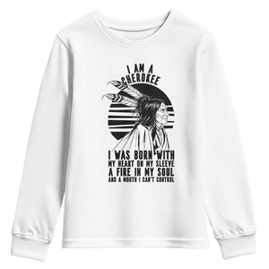 Native American Heritage Pride Gift Youth Sweatshirt I Am A Cherokee Born With Heart On My Sleeve