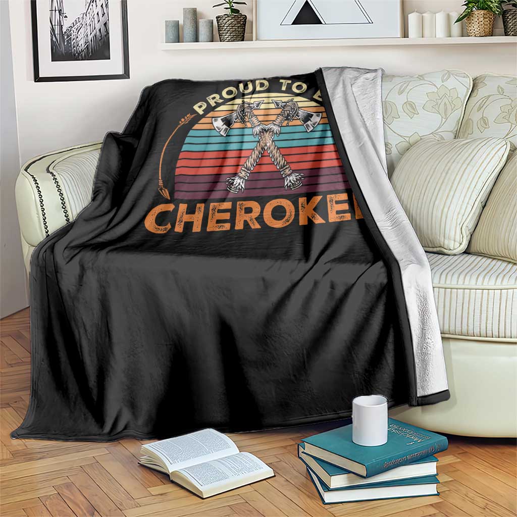 Cherokee Heritage Pride Throw Blanket Vintage Sunset Tomahawk Native American Graphic