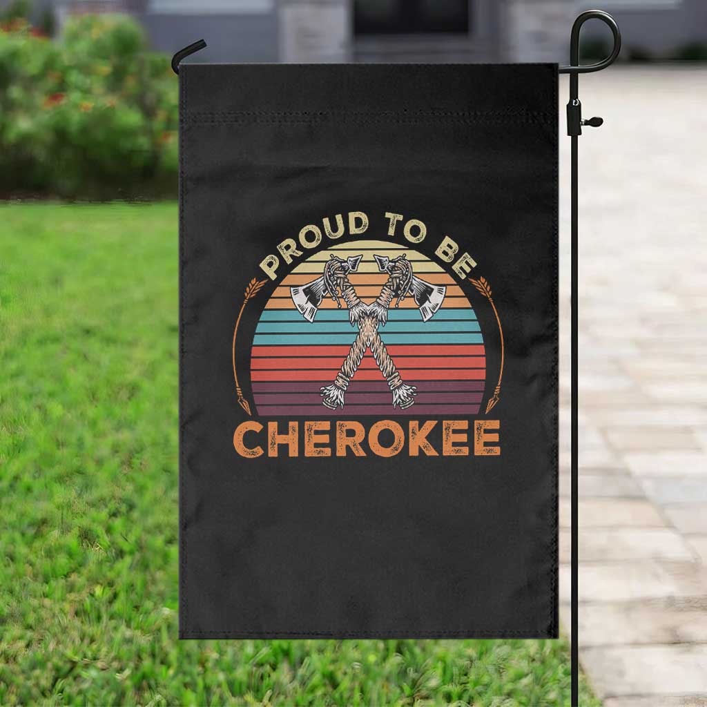 Cherokee Heritage Pride Garden Flag Vintage Sunset Tomahawk Native American Graphic