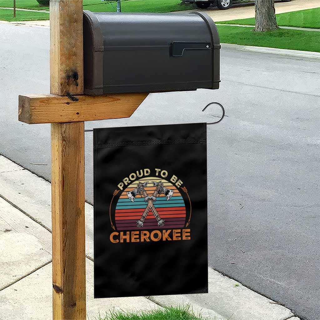 Cherokee Heritage Pride Garden Flag Vintage Sunset Tomahawk Native American Graphic