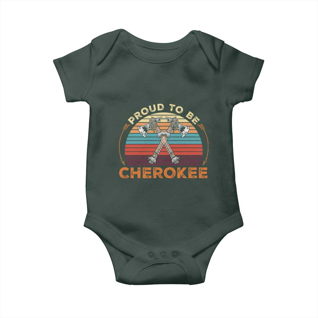 Cherokee Heritage Pride Baby Onesie Vintage Sunset Tomahawk Native American Graphic