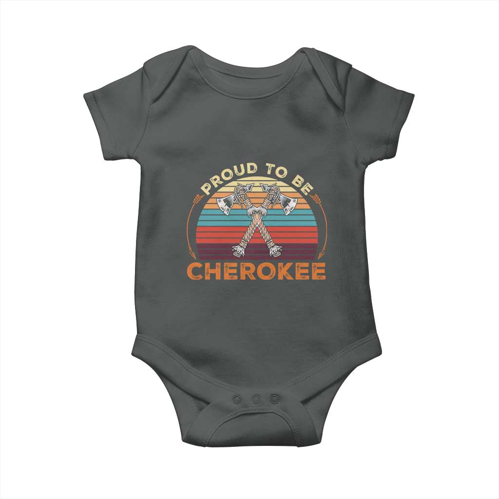 Cherokee Heritage Pride Baby Onesie Vintage Sunset Tomahawk Native American Graphic
