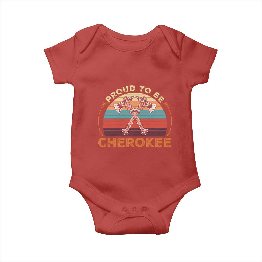 Cherokee Heritage Pride Baby Onesie Vintage Sunset Tomahawk Native American Graphic