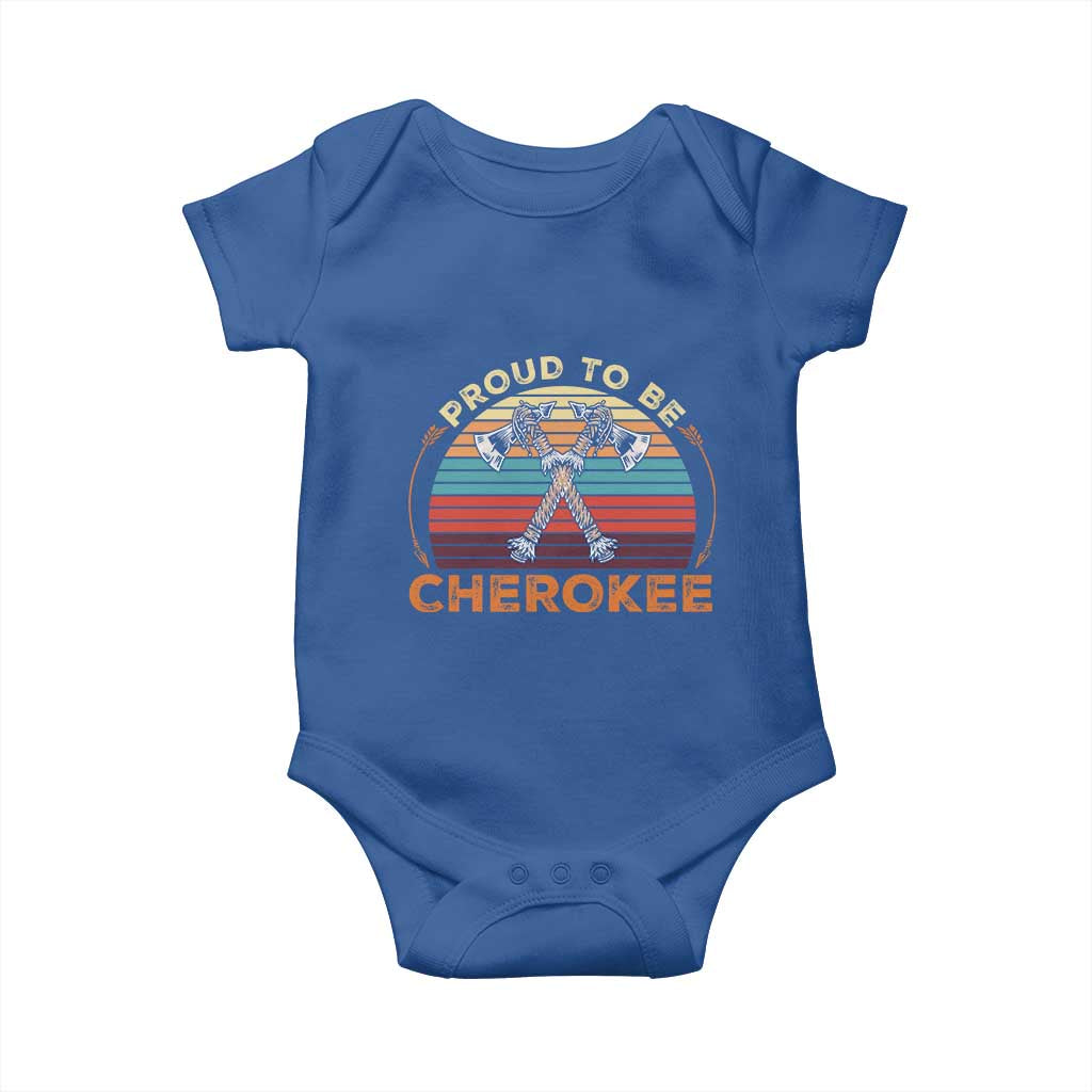 Cherokee Heritage Pride Baby Onesie Vintage Sunset Tomahawk Native American Graphic