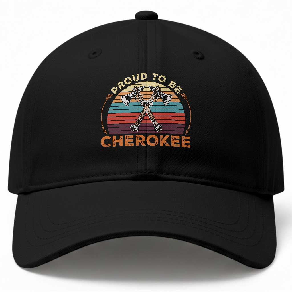 Cherokee Heritage Pride Baseball Cap Vintage Sunset Tomahawk Native American Graphic