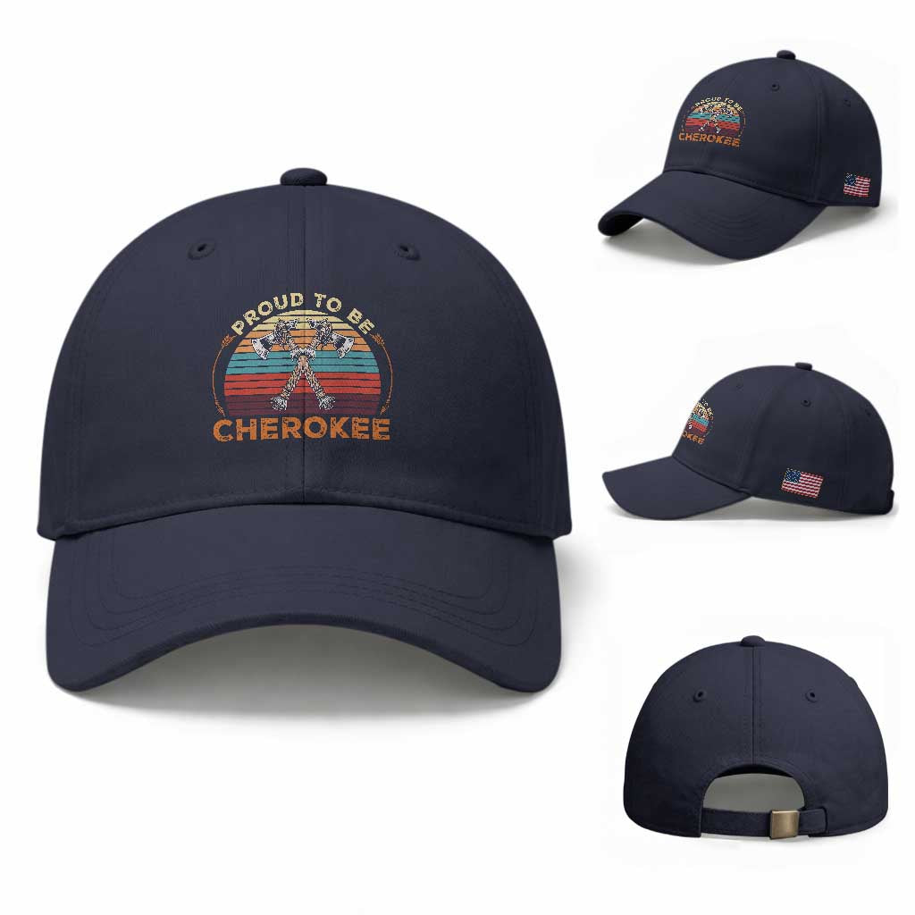 Cherokee Heritage Pride Baseball Cap Vintage Sunset Tomahawk Native American Graphic