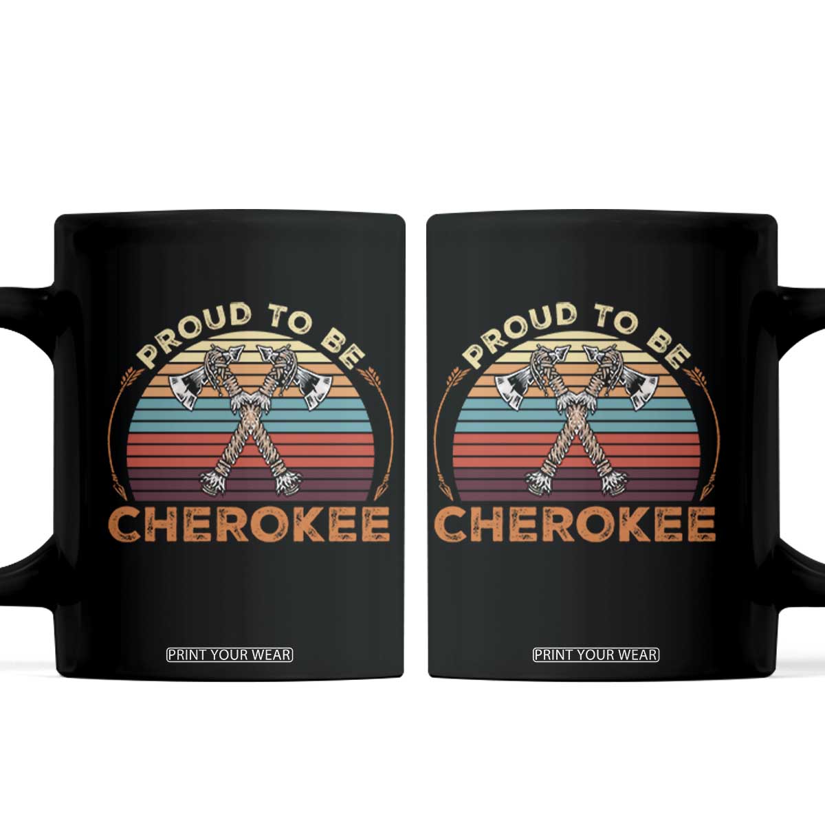 Cherokee Heritage Pride Coffee Mug Vintage Sunset Tomahawk Native American Graphic TS12 Black Print Your Wear