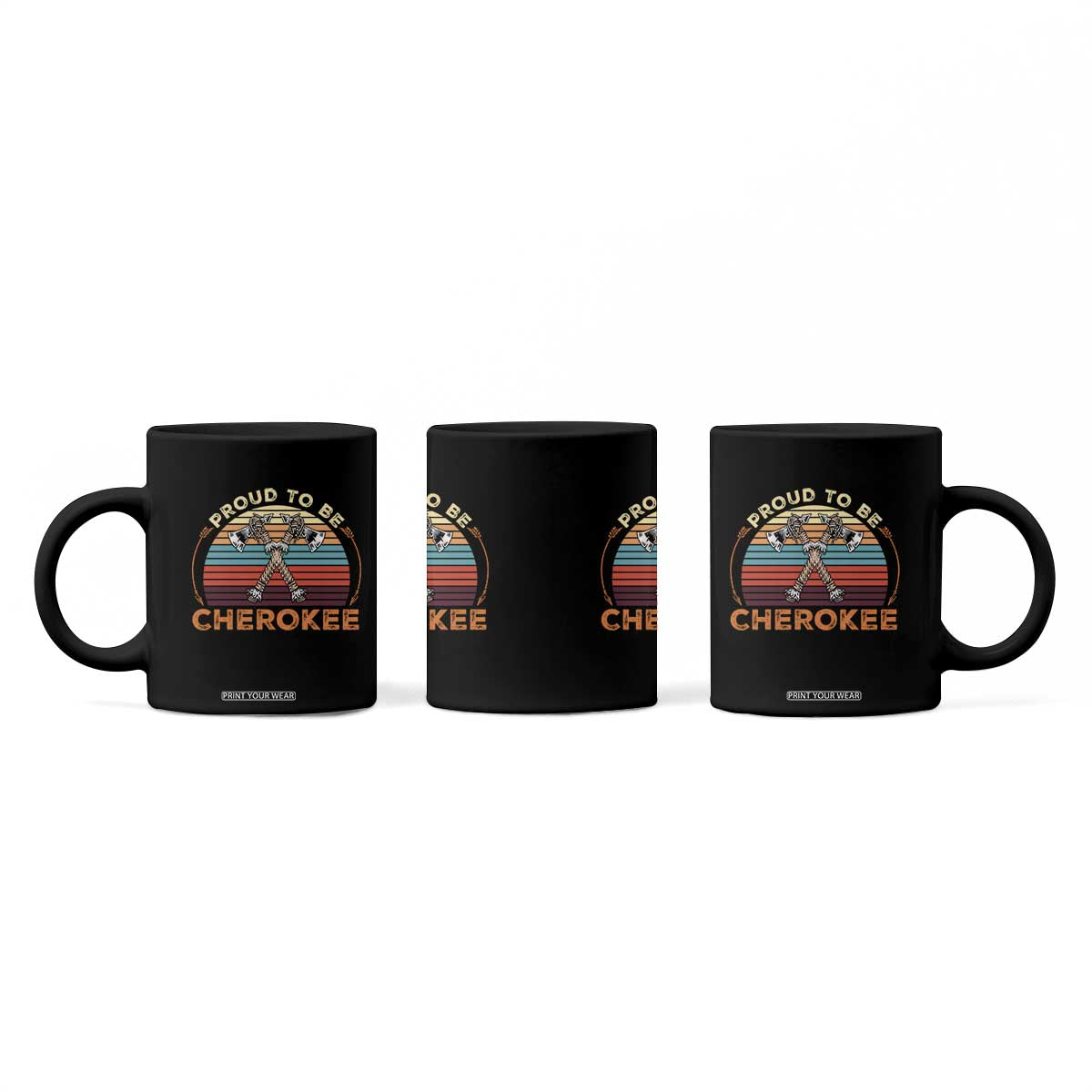 Cherokee Heritage Pride Coffee Mug Vintage Sunset Tomahawk Native American Graphic