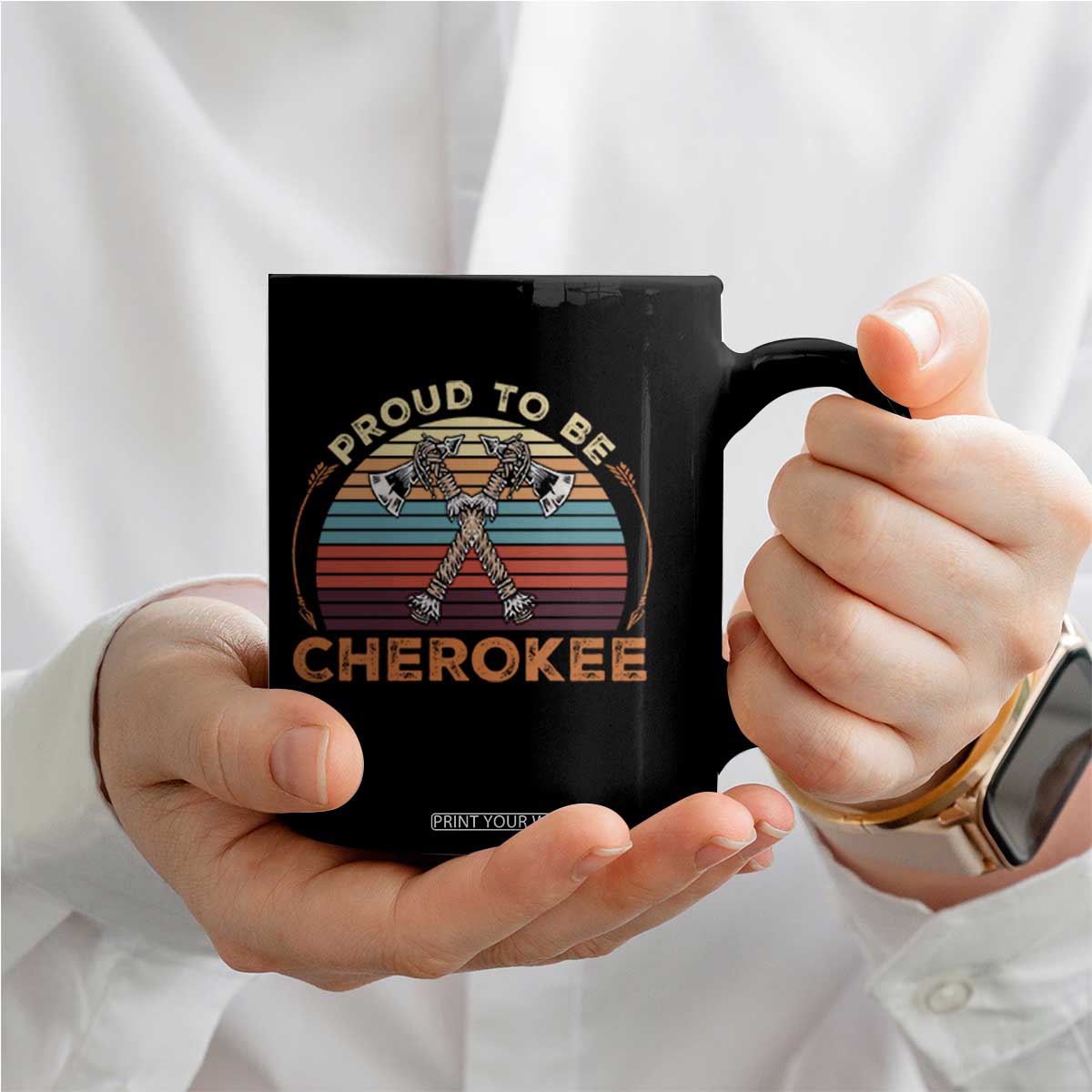 Cherokee Heritage Pride Coffee Mug Vintage Sunset Tomahawk Native American Graphic