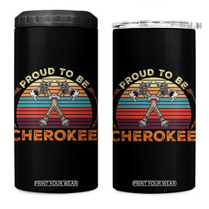 Cherokee Heritage Pride 4 in 1 Can Cooler Tumbler Vintage Sunset Tomahawk Native American Graphic