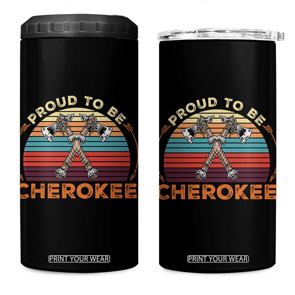 Cherokee Heritage Pride 4 in 1 Can Cooler Tumbler Vintage Sunset Tomahawk Native American Graphic TS12 One Size: 16 oz Black Print Your Wear