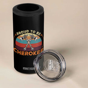 Cherokee Heritage Pride 4 in 1 Can Cooler Tumbler Vintage Sunset Tomahawk Native American Graphic