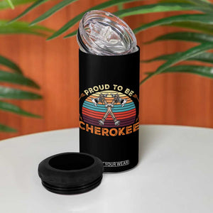 Cherokee Heritage Pride 4 in 1 Can Cooler Tumbler Vintage Sunset Tomahawk Native American Graphic