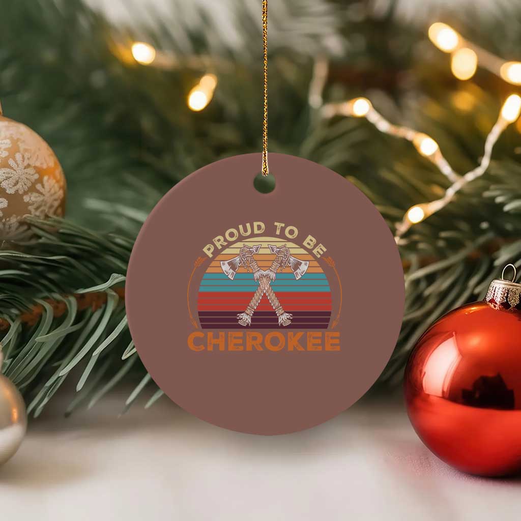 Cherokee Heritage Pride Ceramic Ornament Vintage Sunset Tomahawk Native American Graphic