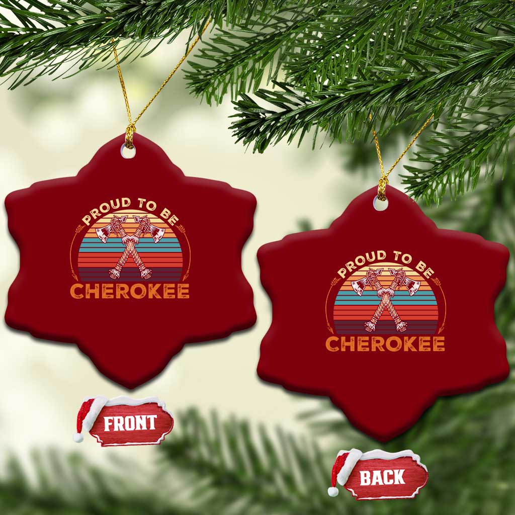 Cherokee Heritage Pride Ceramic Ornament Vintage Sunset Tomahawk Native American Graphic